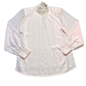 La Chine Classic Galinda Wang Pink Lace High‎ Neck Blouse Sz 8 Long Sleeve